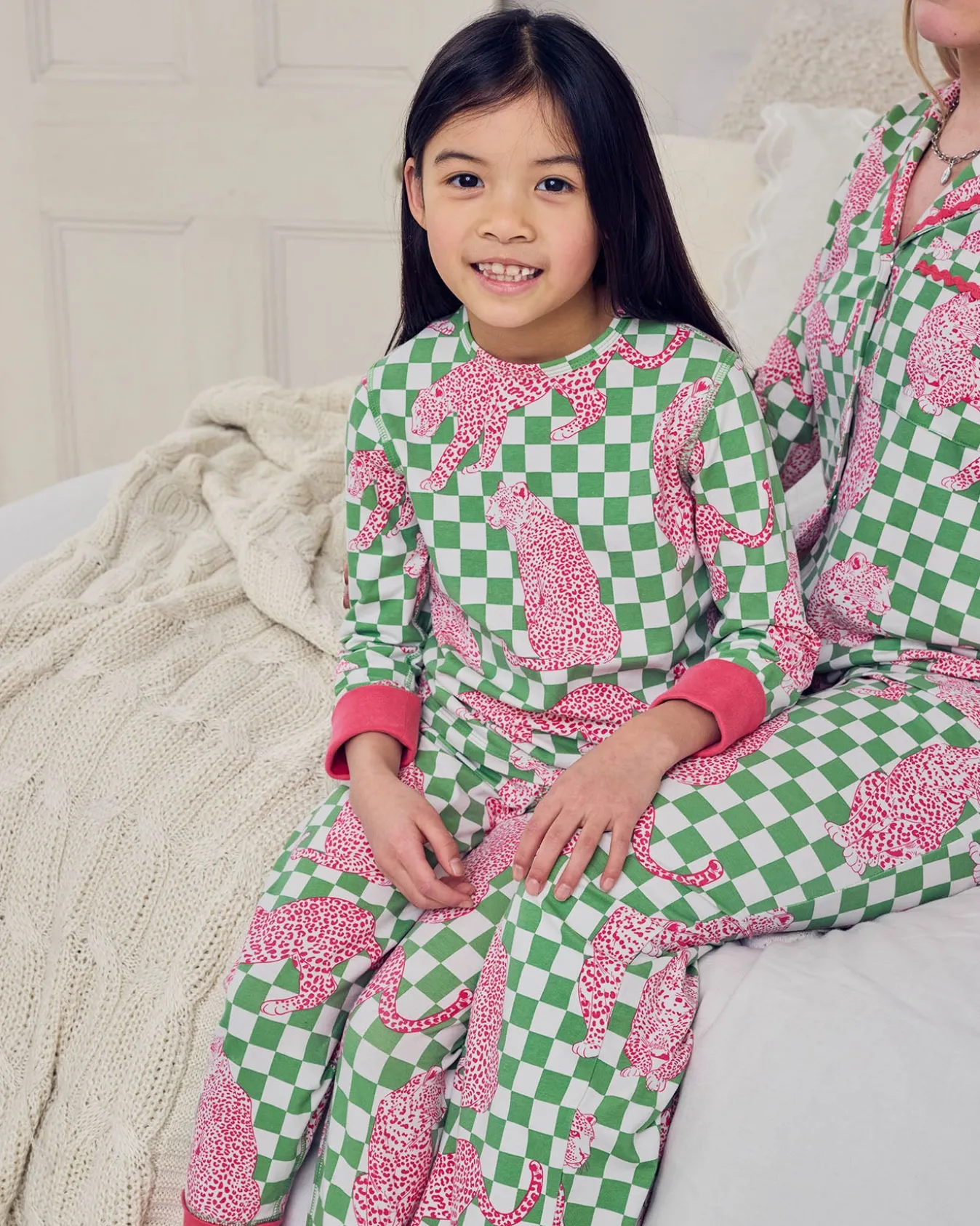 Kids Organic Cotton Checkerboard Leopards Print Long Pyjama Set
