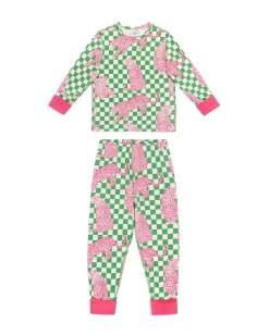 Kids Organic Cotton Checkerboard Leopards Print Long Pyjama Set