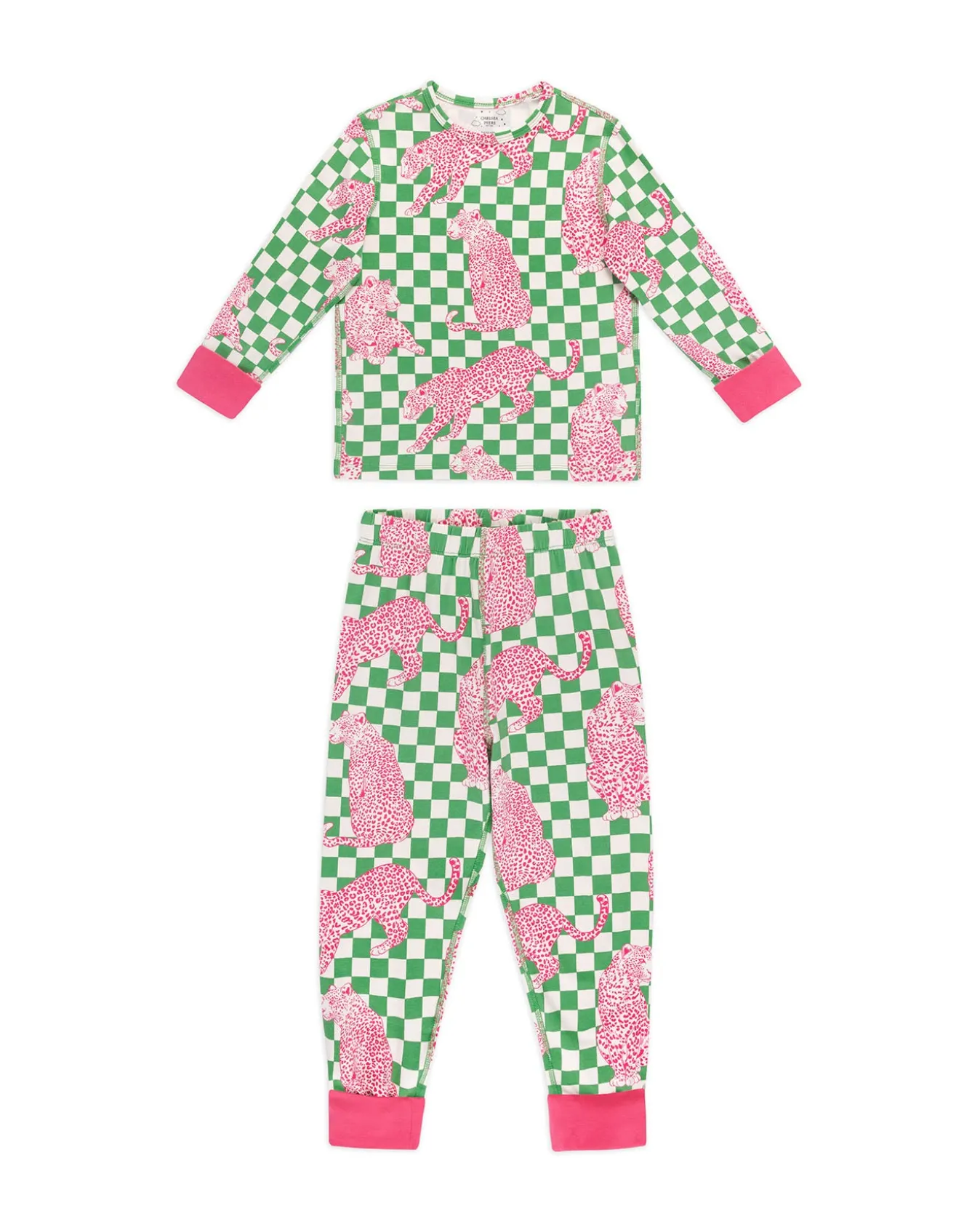 Kids Organic Cotton Checkerboard Leopards Print Long Pyjama Set