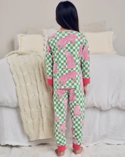 Kids Organic Cotton Checkerboard Leopards Print Long Pyjama Set