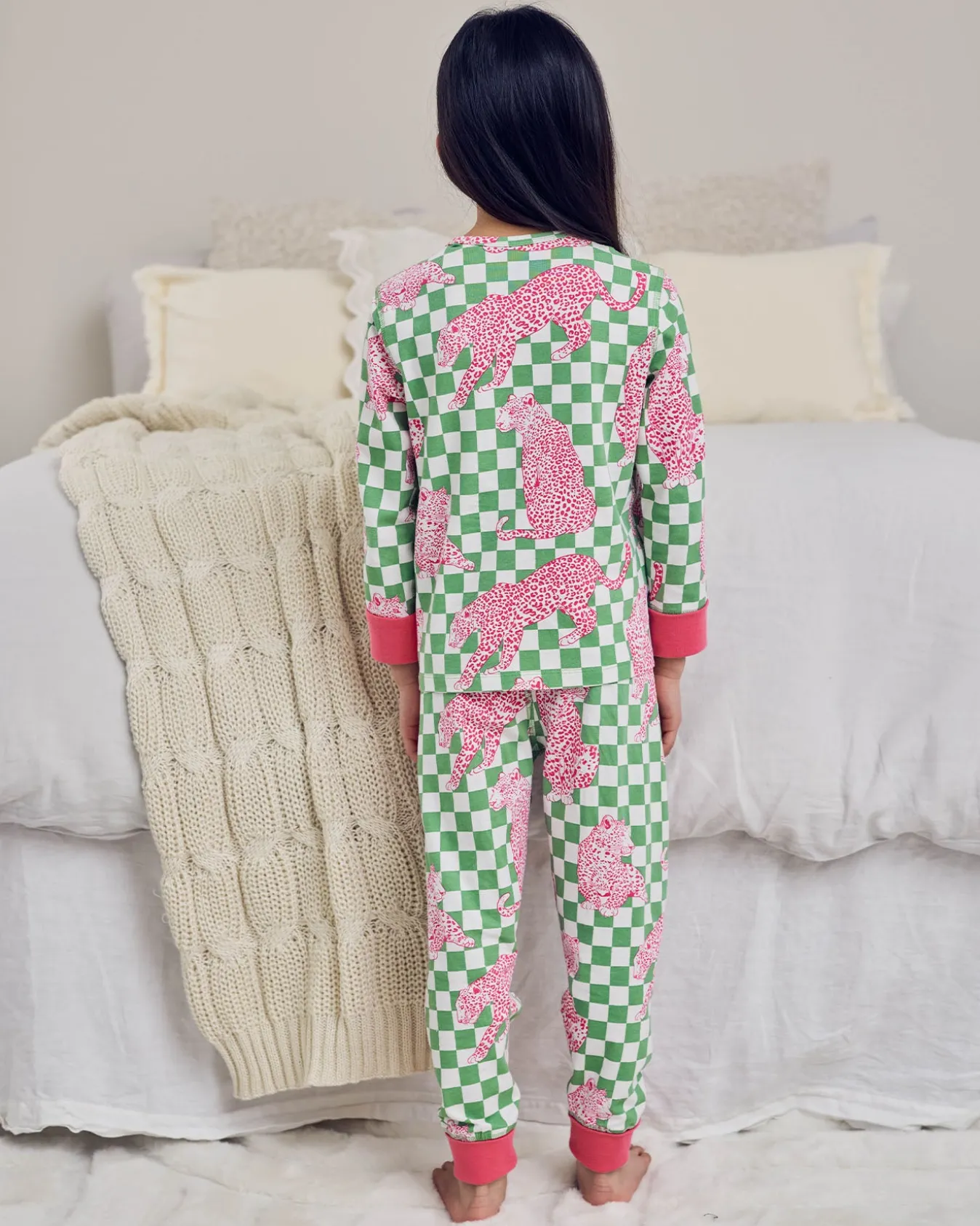 Kids Organic Cotton Checkerboard Leopards Print Long Pyjama Set