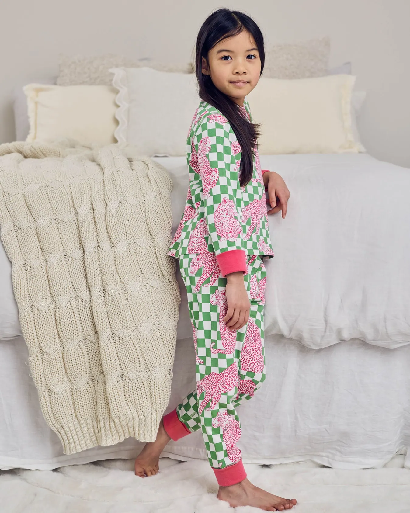 Kids Organic Cotton Checkerboard Leopards Print Long Pyjama Set