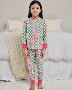 Kids Organic Cotton Checkerboard Leopards Print Long Pyjama Set