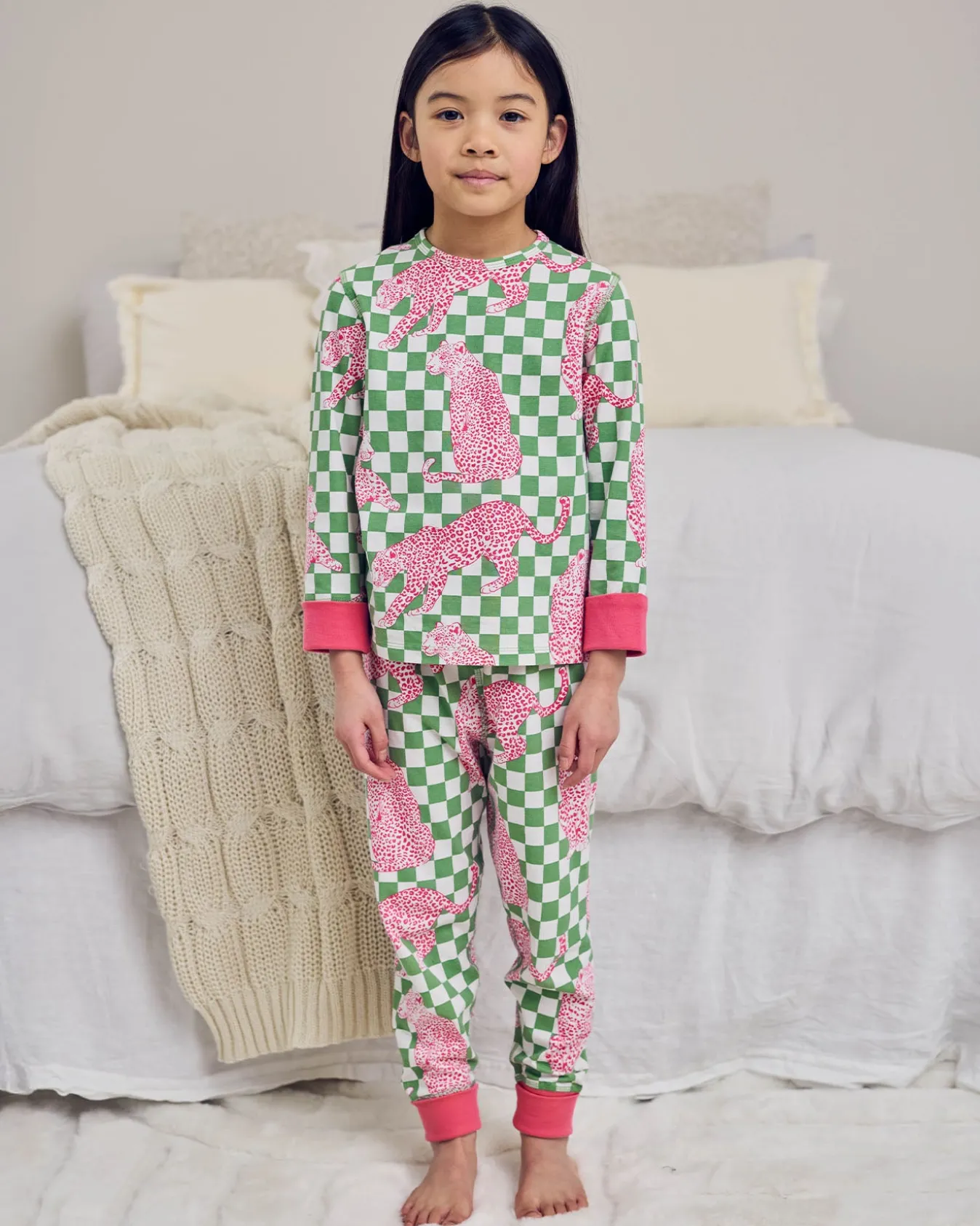 Kids Organic Cotton Checkerboard Leopards Print Long Pyjama Set