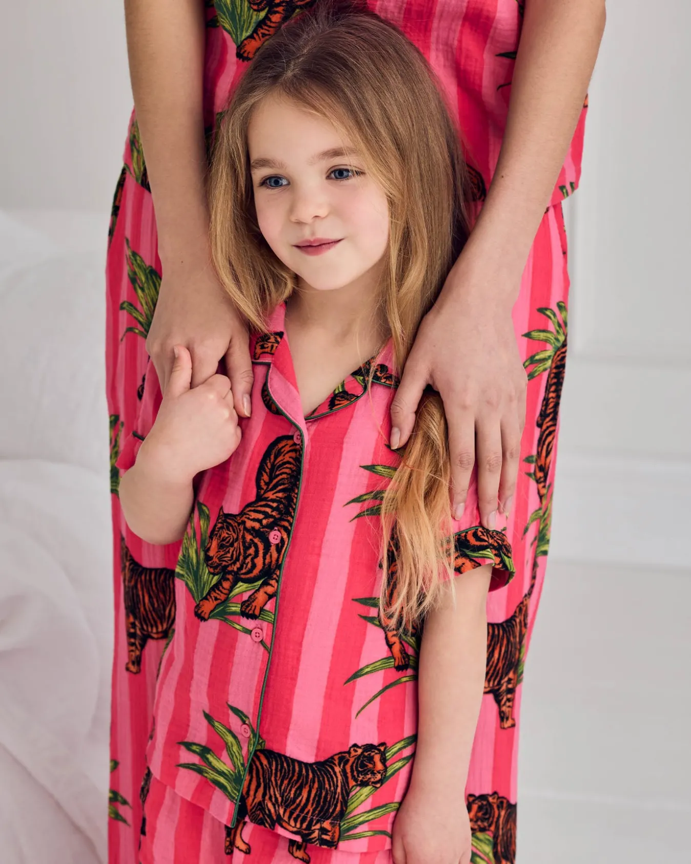 Kids Organic Cotton Cheesecloth Leaf Tiger Stripe Print Short Pyjama Set