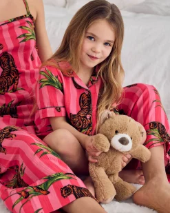 Kids Organic Cotton Cheesecloth Leaf Tiger Stripe Print Short Pyjama Set