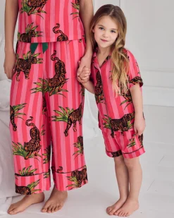 Kids Organic Cotton Cheesecloth Leaf Tiger Stripe Print Short Pyjama Set