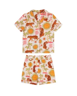 Kids Organic Cotton Cheesecloth Siesta Tiger Print Short Pyjama Set