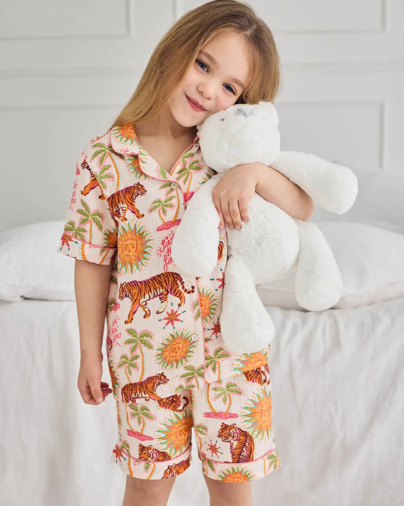 Kids Organic Cotton Cheesecloth Siesta Tiger Print Short Pyjama Set