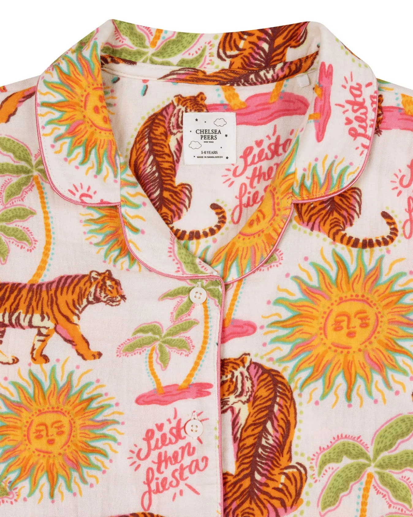 Kids Organic Cotton Cheesecloth Siesta Tiger Print Short Pyjama Set