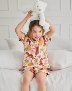Kids Organic Cotton Cheesecloth Siesta Tiger Print Short Pyjama Set