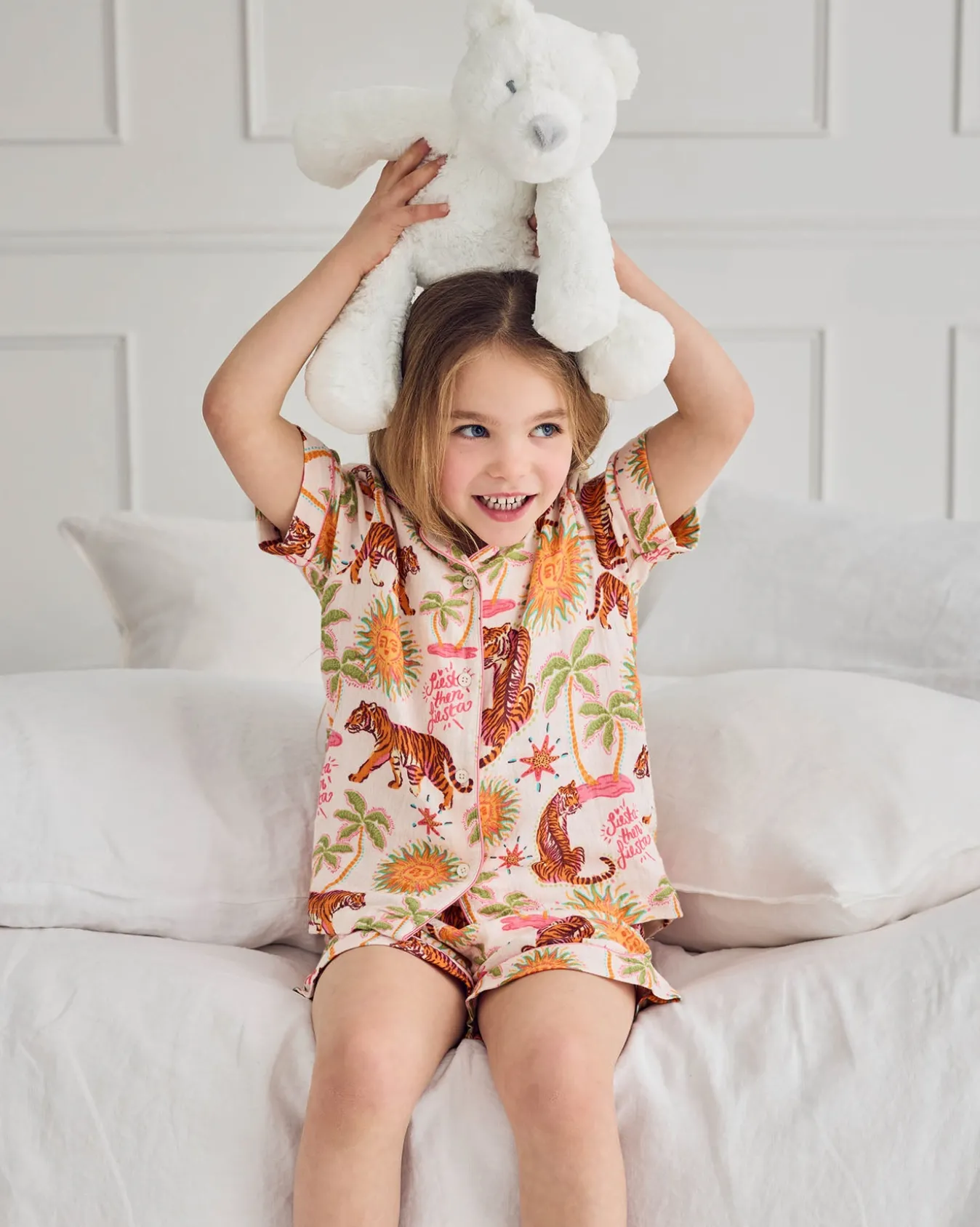 Kids Organic Cotton Cheesecloth Siesta Tiger Print Short Pyjama Set