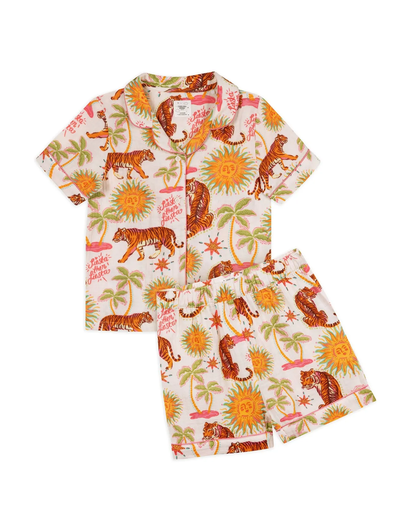 Kids Organic Cotton Cheesecloth Siesta Tiger Print Short Pyjama Set