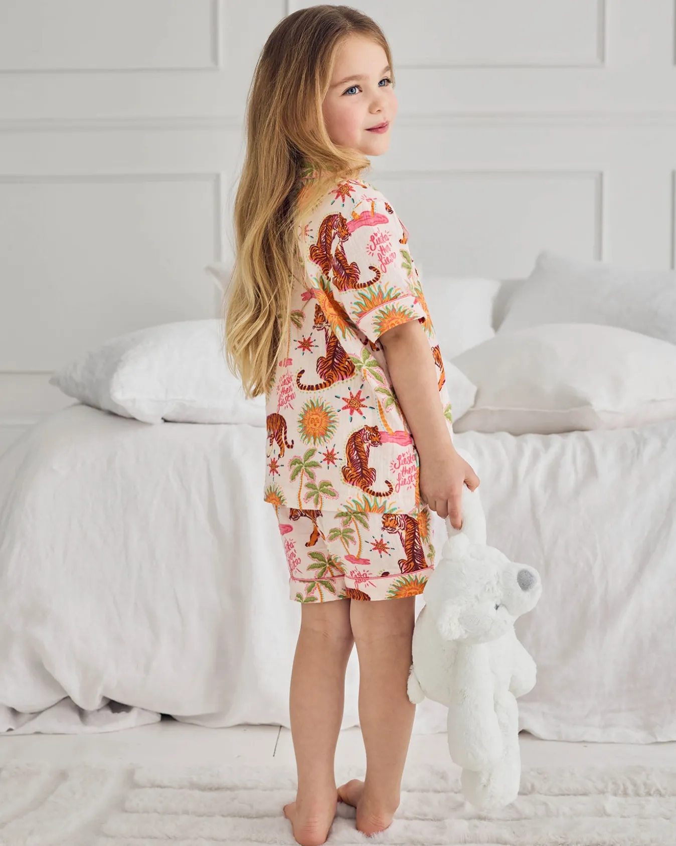 Kids Organic Cotton Cheesecloth Siesta Tiger Print Short Pyjama Set