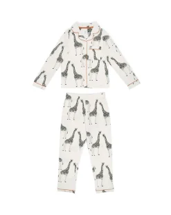 Kids Organic Cotton Giraffe Print Long Pyjama Set - Cream