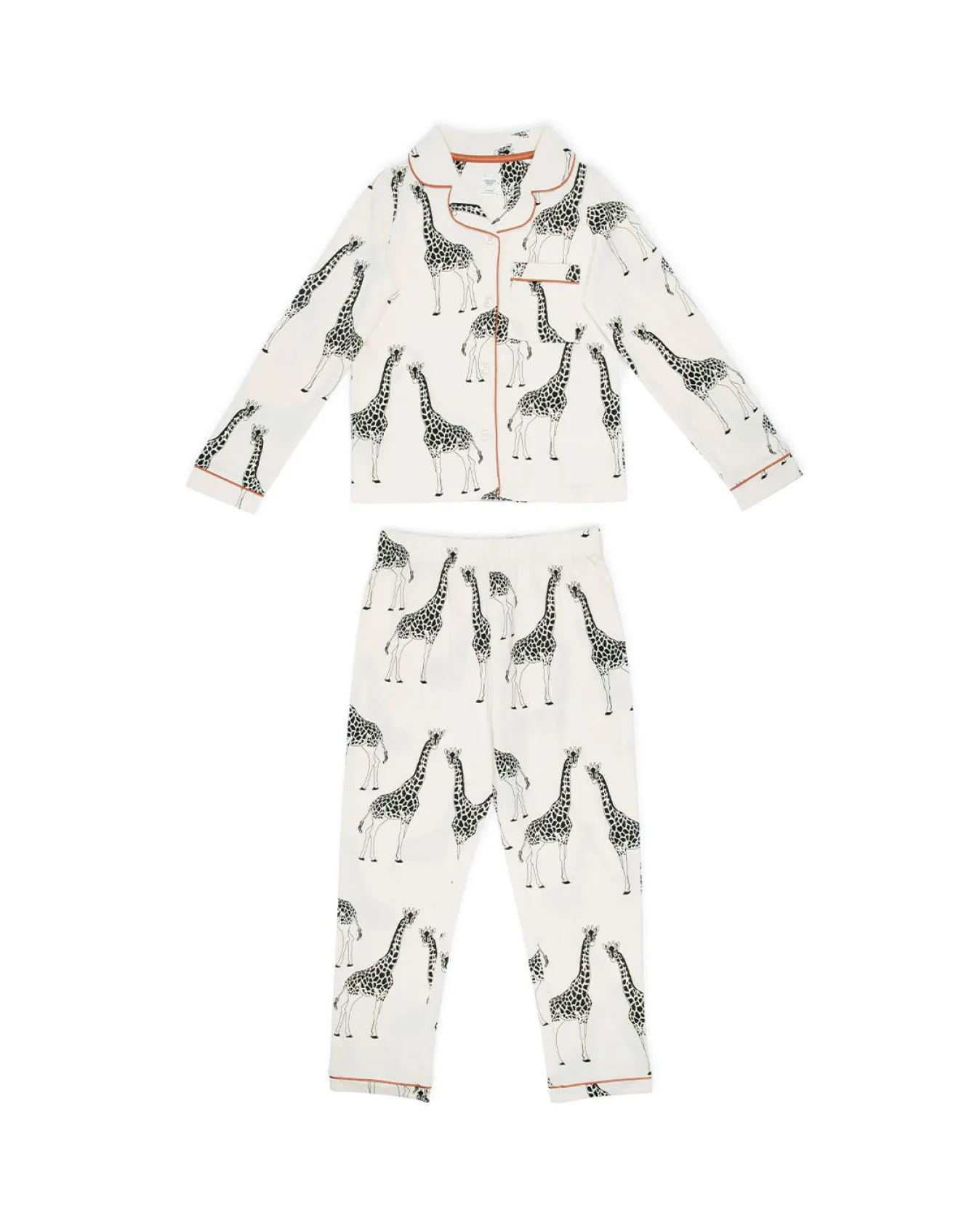 Kids Organic Cotton Giraffe Print Long Pyjama Set - Cream