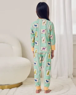 Kids Organic Cotton Playing Card Animals Print Long Pyjama Set