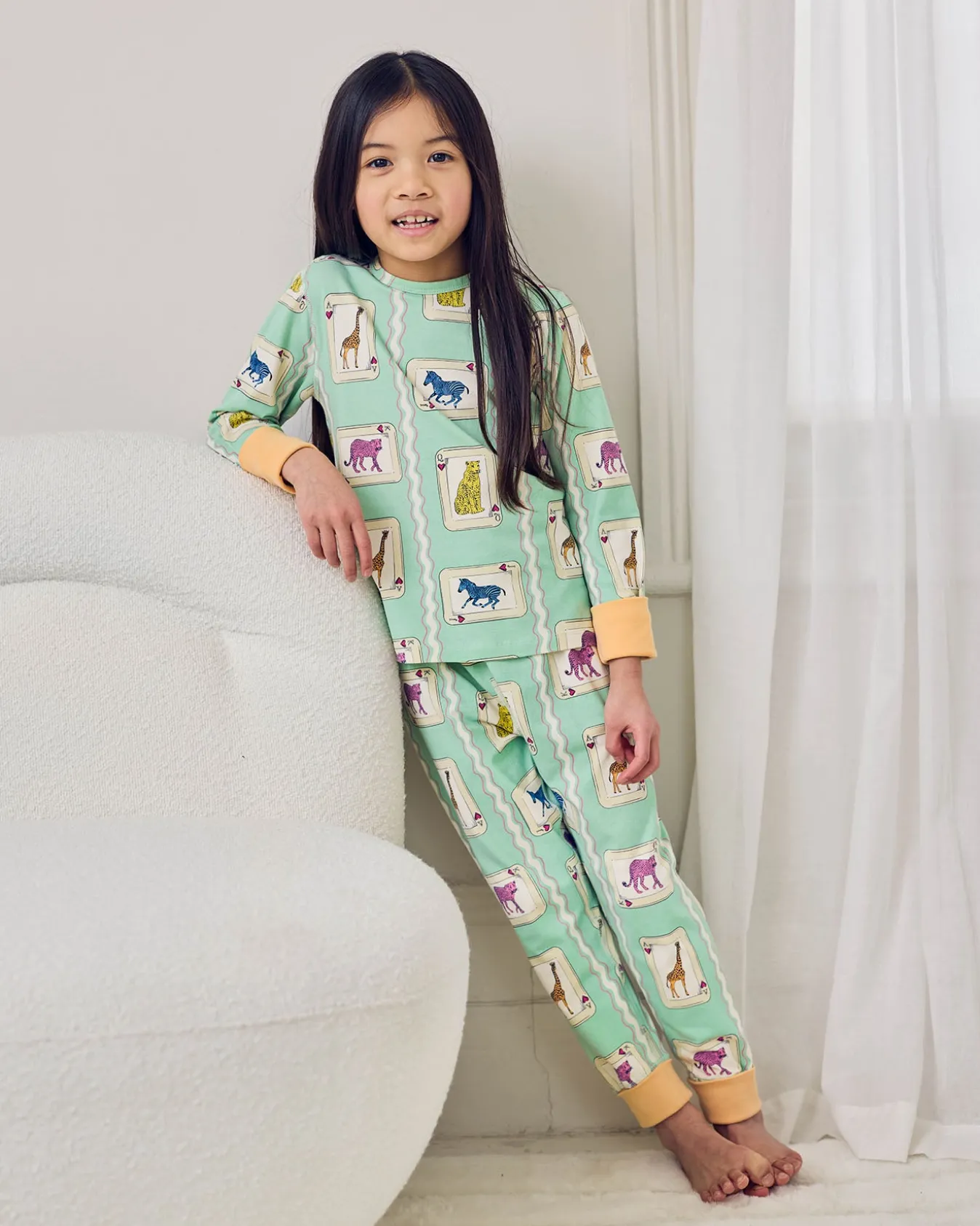 Kids Organic Cotton Playing Card Animals Print Long Pyjama Set