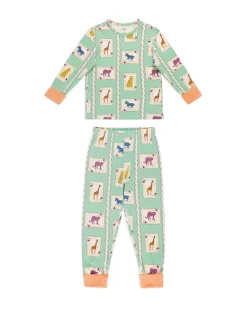 Kids Organic Cotton Playing Card Animals Print Long Pyjama Set