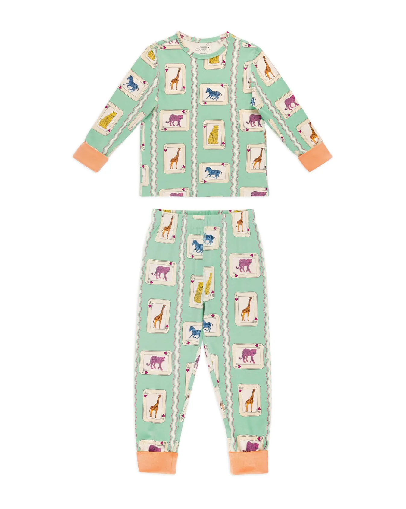 Kids Organic Cotton Playing Card Animals Print Long Pyjama Set