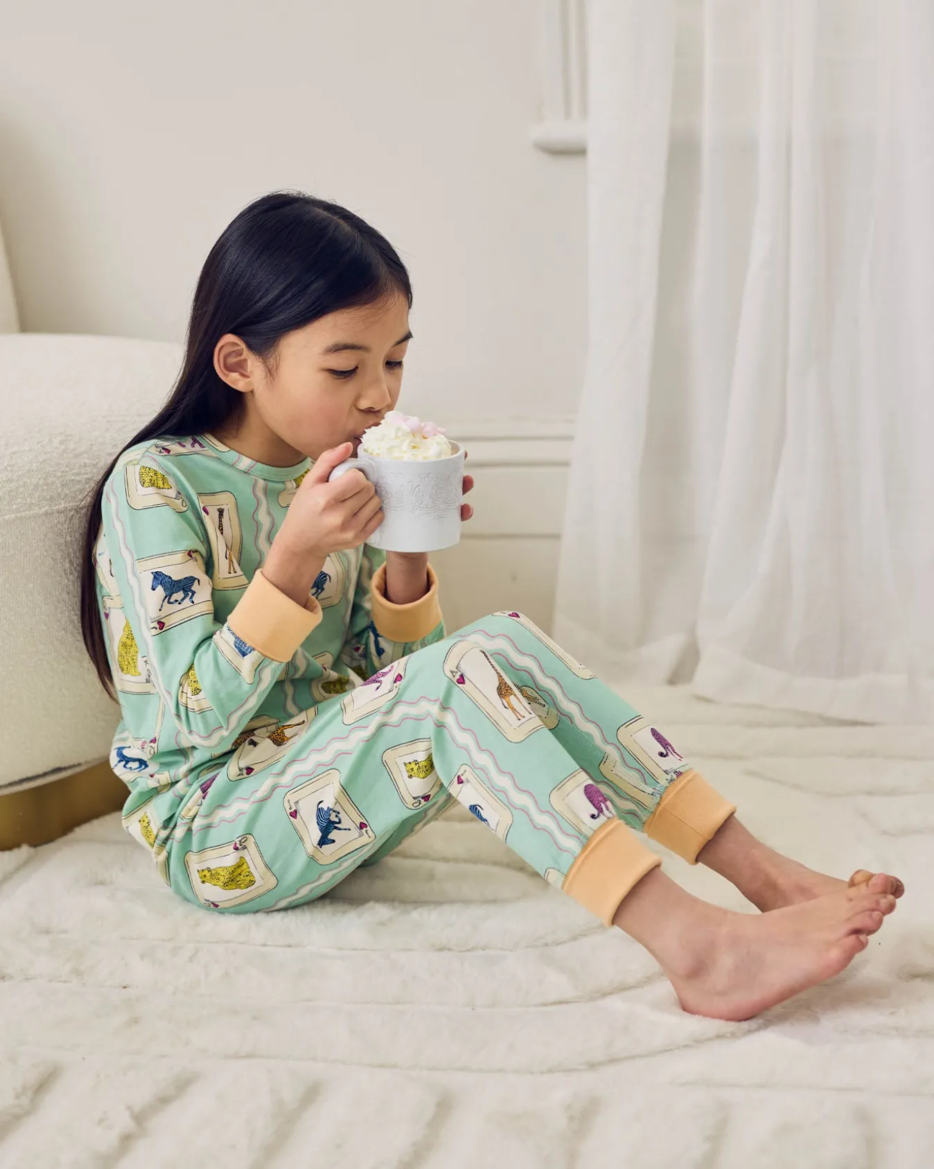 Kids Organic Cotton Playing Card Animals Print Long Pyjama Set