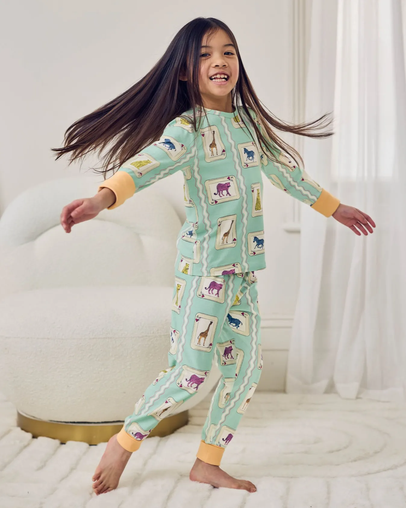 Kids Organic Cotton Playing Card Animals Print Long Pyjama Set
