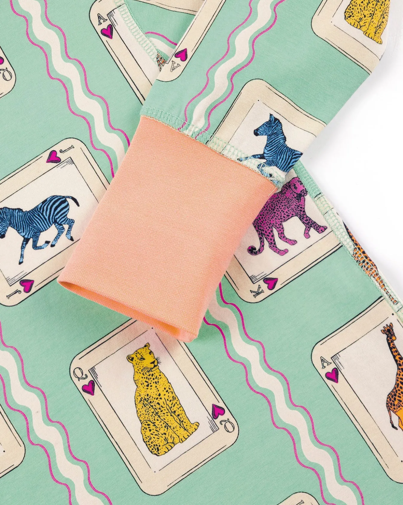 Kids Organic Cotton Playing Card Animals Print Long Pyjama Set