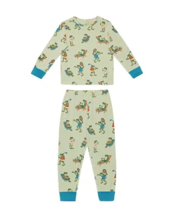 Kids Organic Cotton Sports Frogs Print Long Pyjama Set