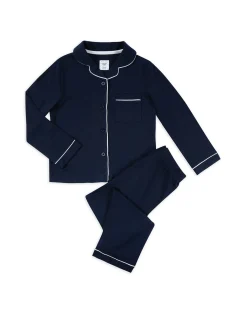 Kids TENCEL™ Modal Long Button Up Pyjama Set - Navy