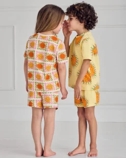 Kids Two Pack Organic Cotton Sun Print / Sunshine Tile Print Short Pyjama Set