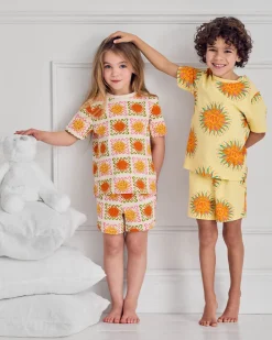 Kids Two Pack Organic Cotton Sun Print / Sunshine Tile Print Short Pyjama Set