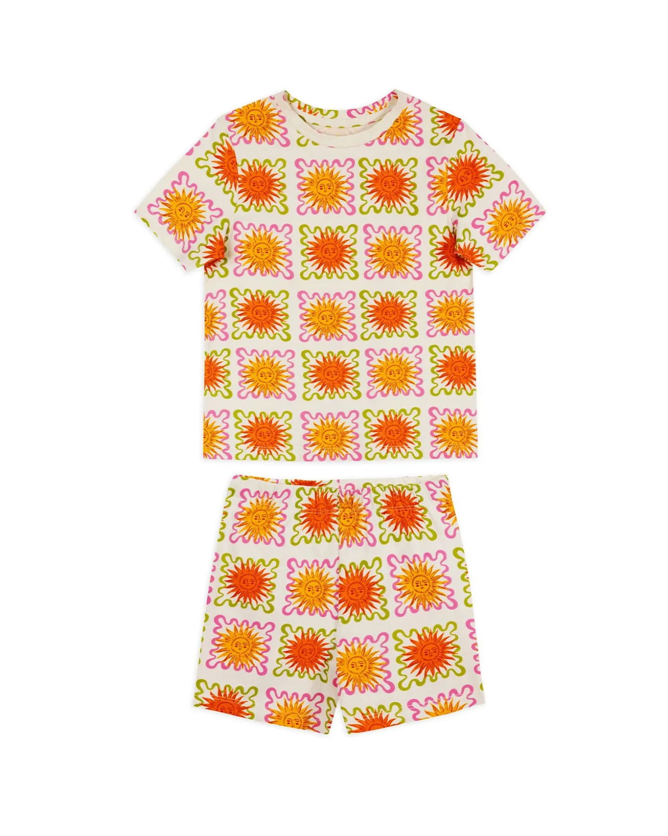 Kids Two Pack Organic Cotton Sun Print / Sunshine Tile Print Short Pyjama Set
