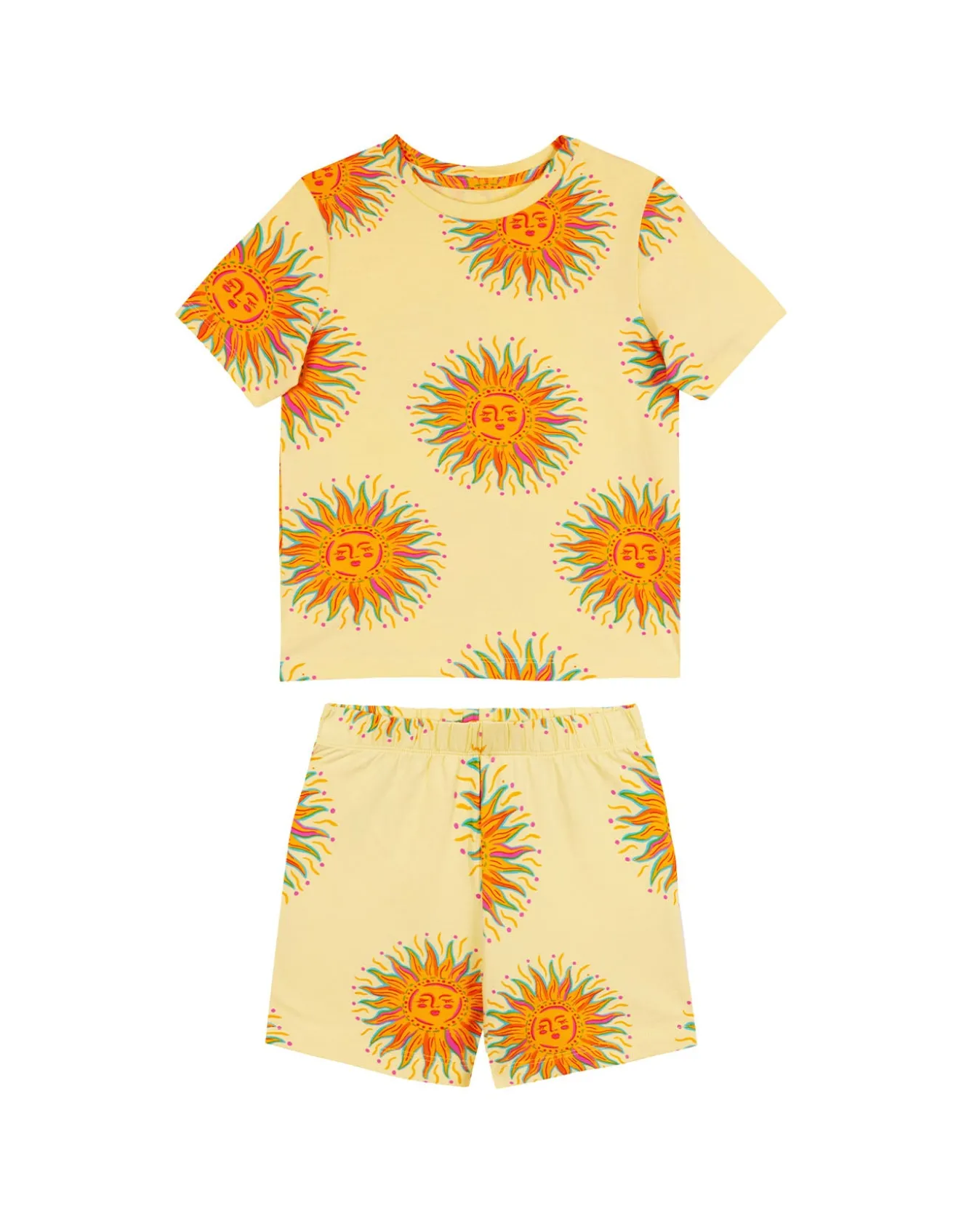 Kids Two Pack Organic Cotton Sun Print / Sunshine Tile Print Short Pyjama Set