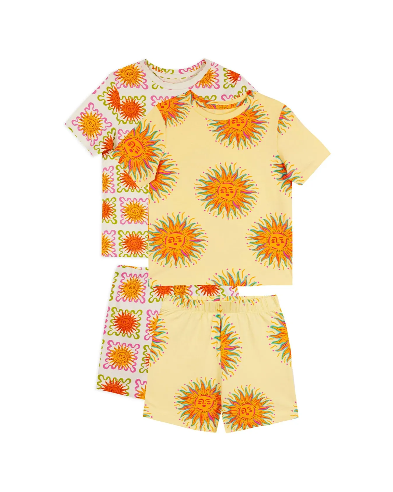 Kids Two Pack Organic Cotton Sun Print / Sunshine Tile Print Short Pyjama Set