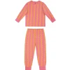 Kids Two Pack Organic Cotton Sunset Wavy / Flamingo Stripe Print Long Pyjama Set