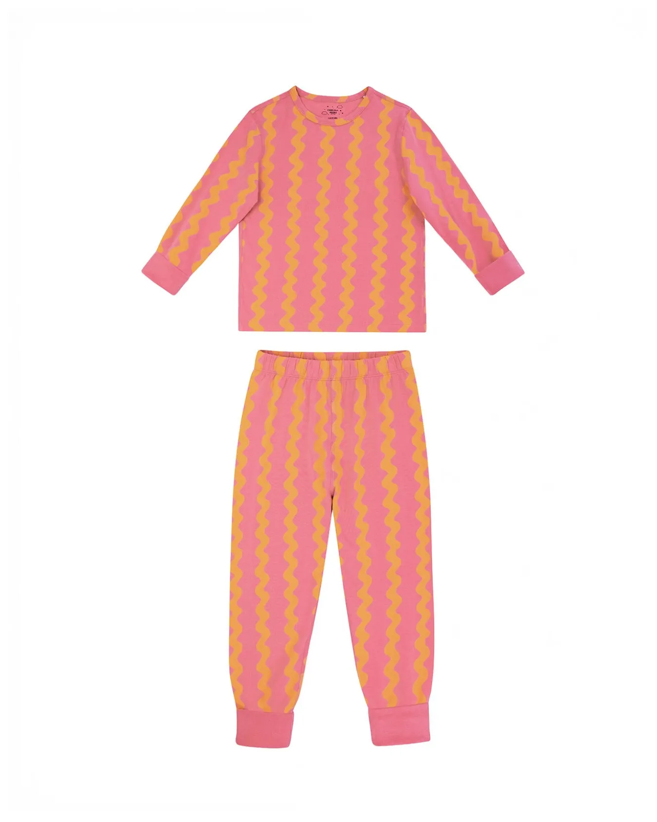 Kids Two Pack Organic Cotton Sunset Wavy / Flamingo Stripe Print Long Pyjama Set