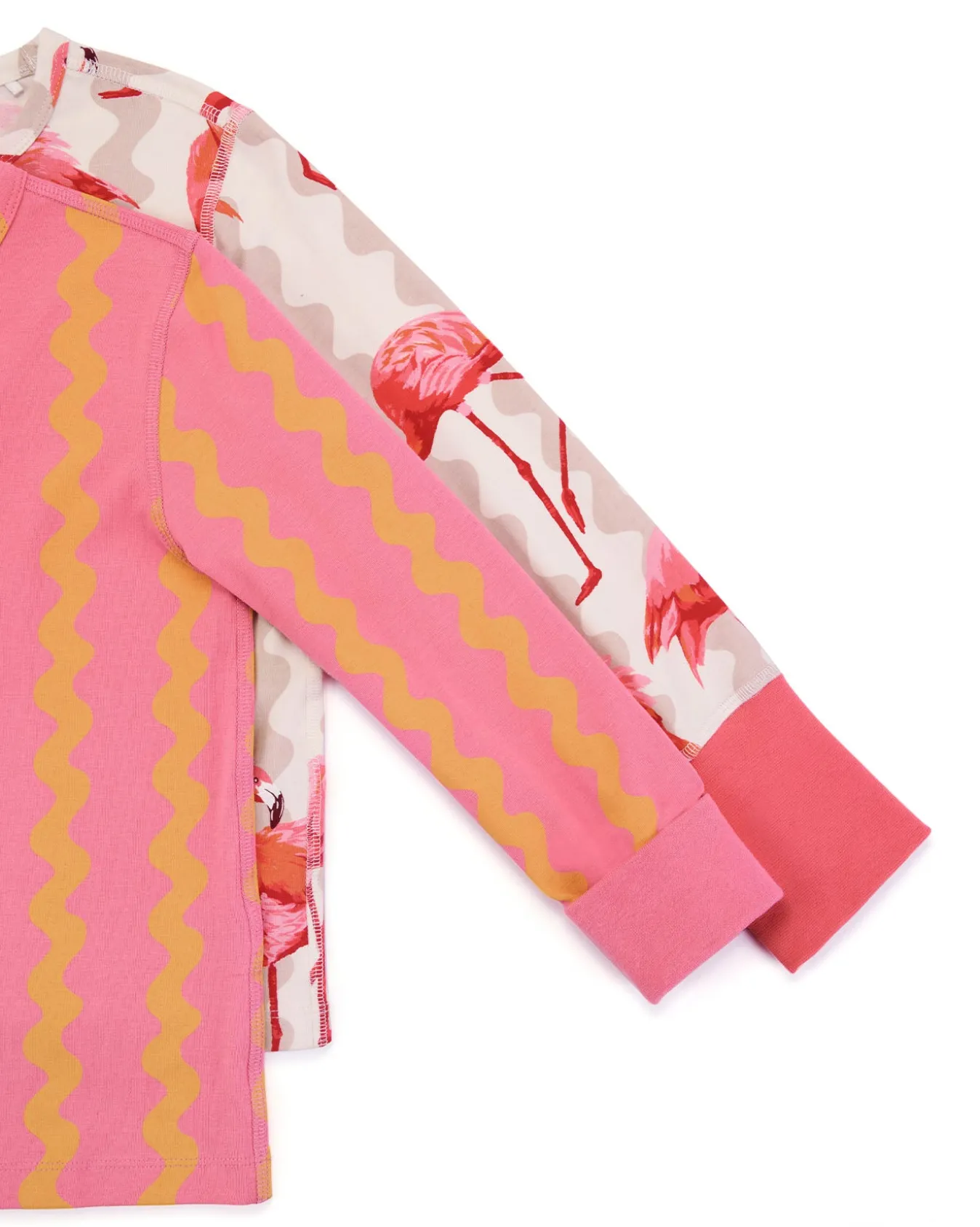 Kids Two Pack Organic Cotton Sunset Wavy / Flamingo Stripe Print Long Pyjama Set