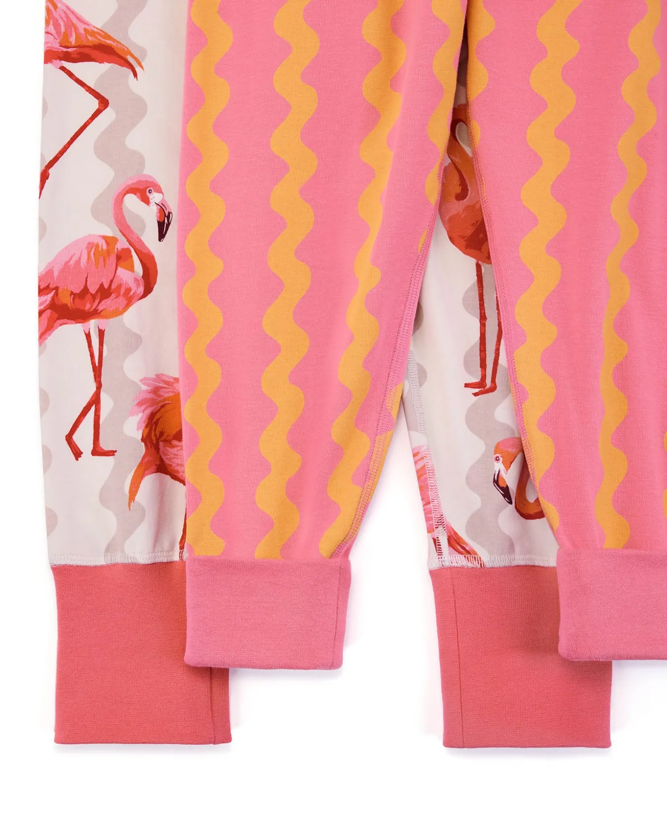 Kids Two Pack Organic Cotton Sunset Wavy / Flamingo Stripe Print Long Pyjama Set