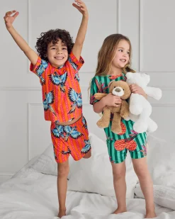 Kids Two Pack Parrot Stripe / Pineapple Stripe Print Short Pyjama Set