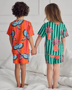 Kids Two Pack Parrot Stripe / Pineapple Stripe Print Short Pyjama Set