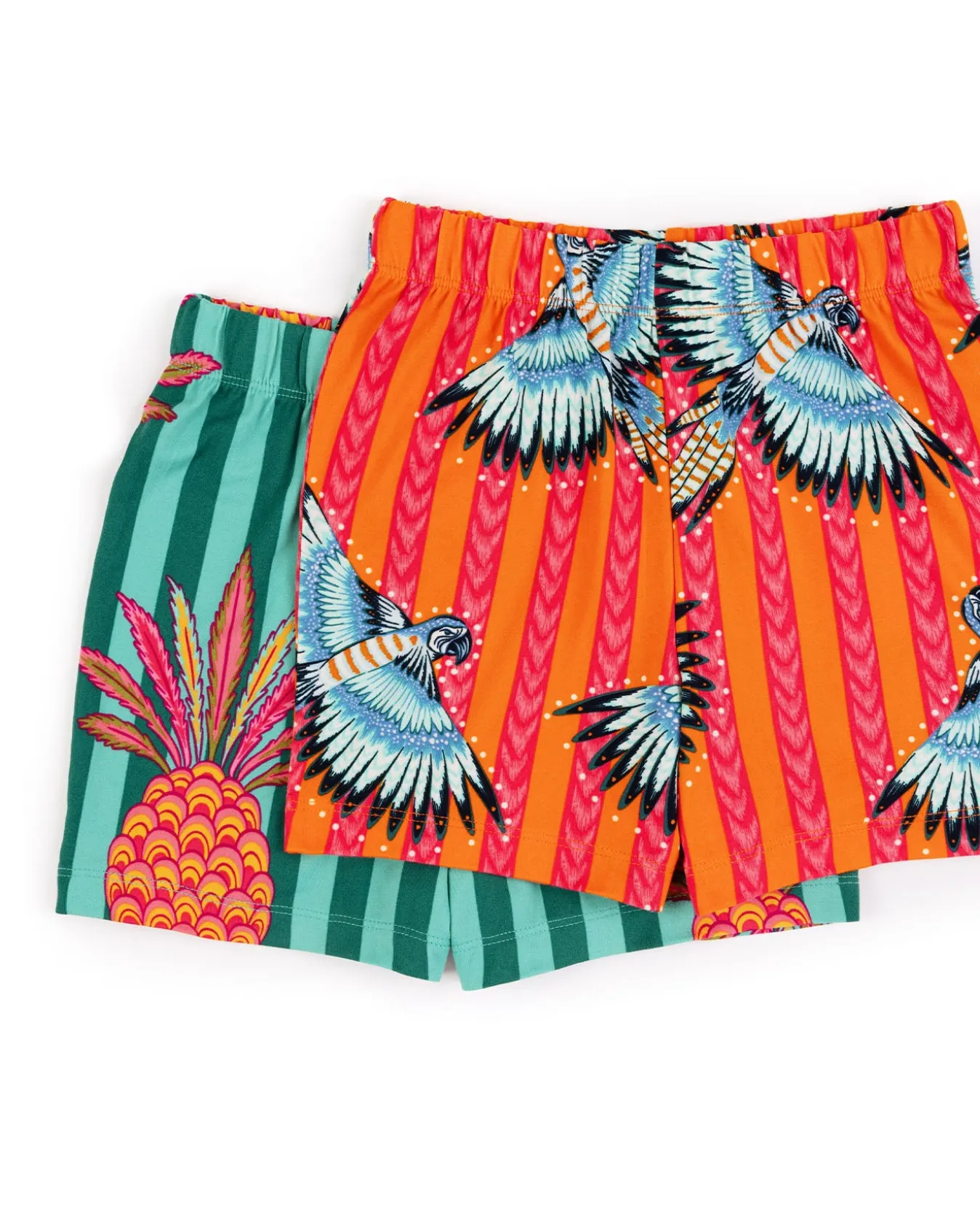 Kids Two Pack Parrot Stripe / Pineapple Stripe Print Short Pyjama Set