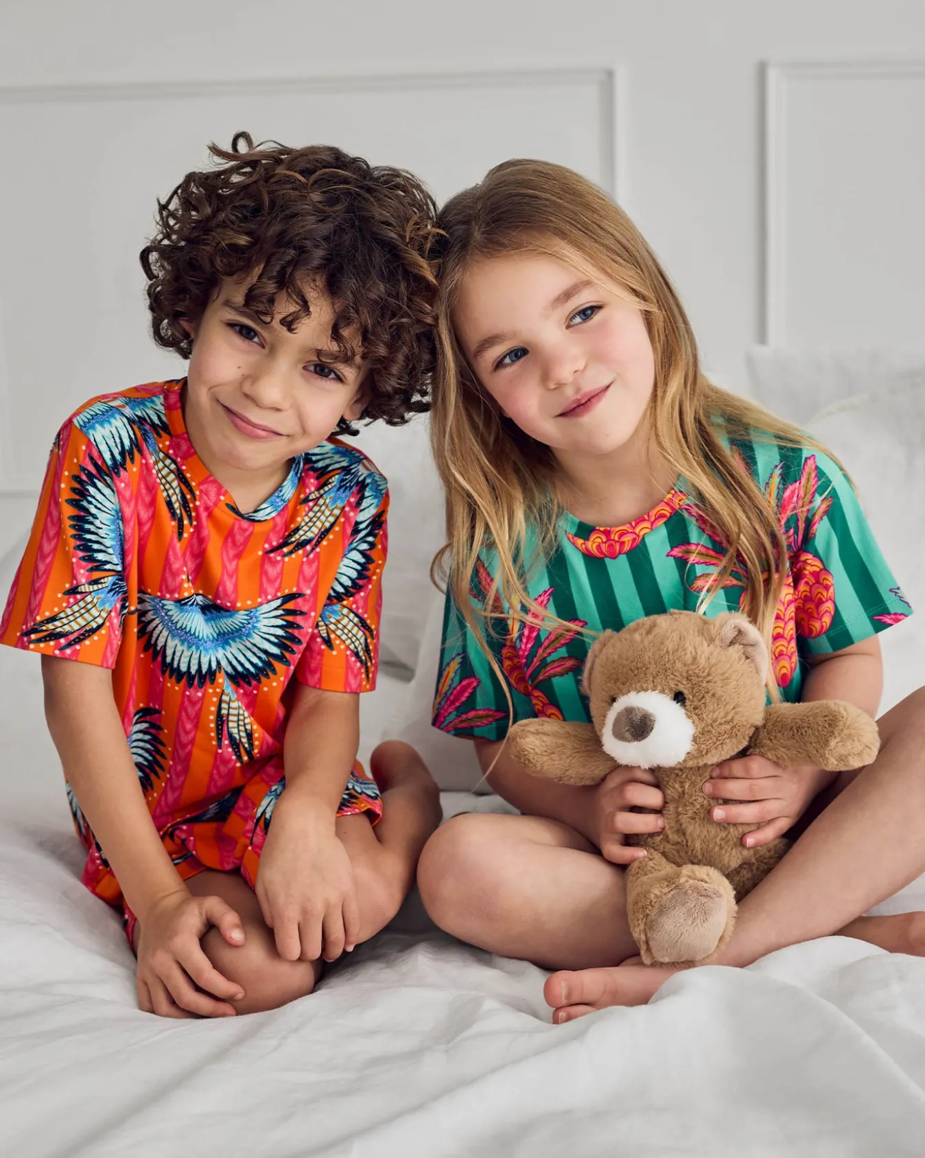 Kids Two Pack Parrot Stripe / Pineapple Stripe Print Short Pyjama Set