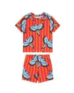 Kids Two Pack Parrot Stripe / Pineapple Stripe Print Short Pyjama Set