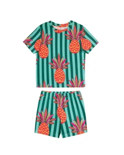 Kids Two Pack Parrot Stripe / Pineapple Stripe Print Short Pyjama Set