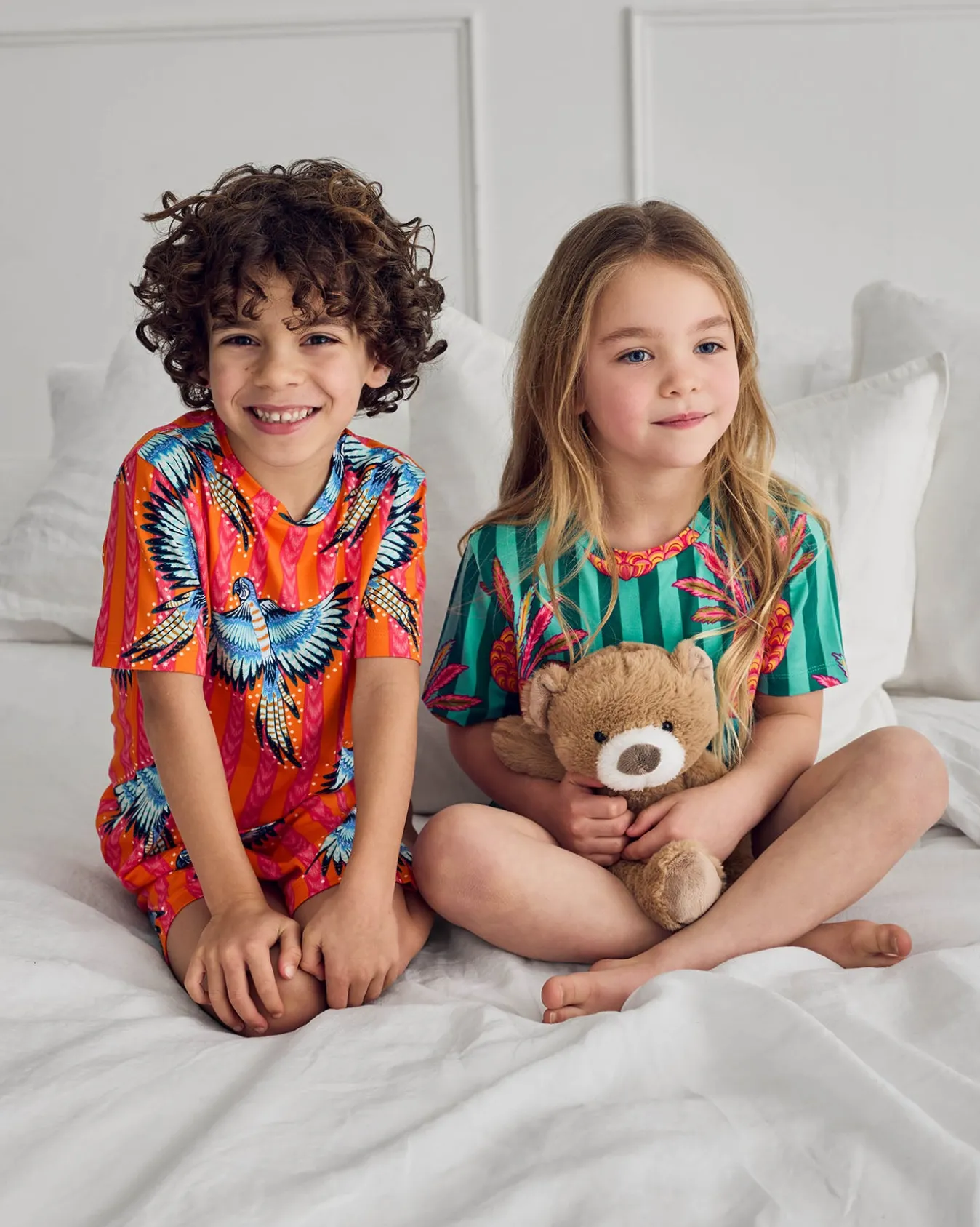 Kids Two Pack Parrot Stripe / Pineapple Stripe Print Short Pyjama Set