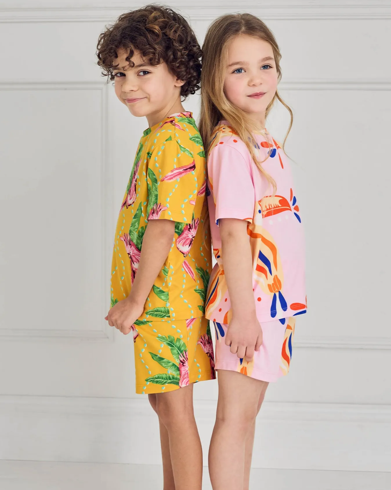 Kids Two Pack Parrot Wavy Stripe / Toucan Print Short Pyjama Set