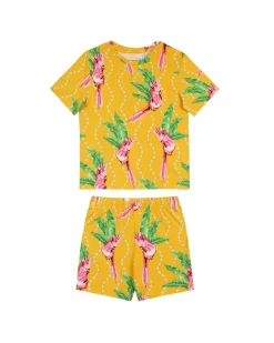 Kids Two Pack Parrot Wavy Stripe / Toucan Print Short Pyjama Set