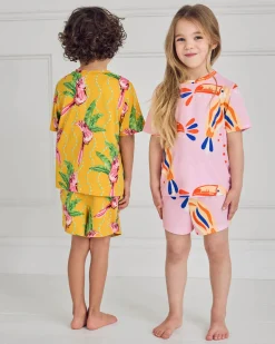 Kids Two Pack Parrot Wavy Stripe / Toucan Print Short Pyjama Set
