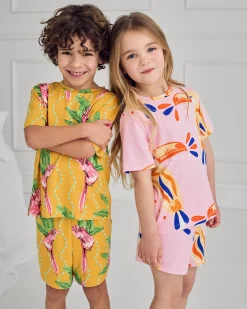 Kids Two Pack Parrot Wavy Stripe / Toucan Print Short Pyjama Set