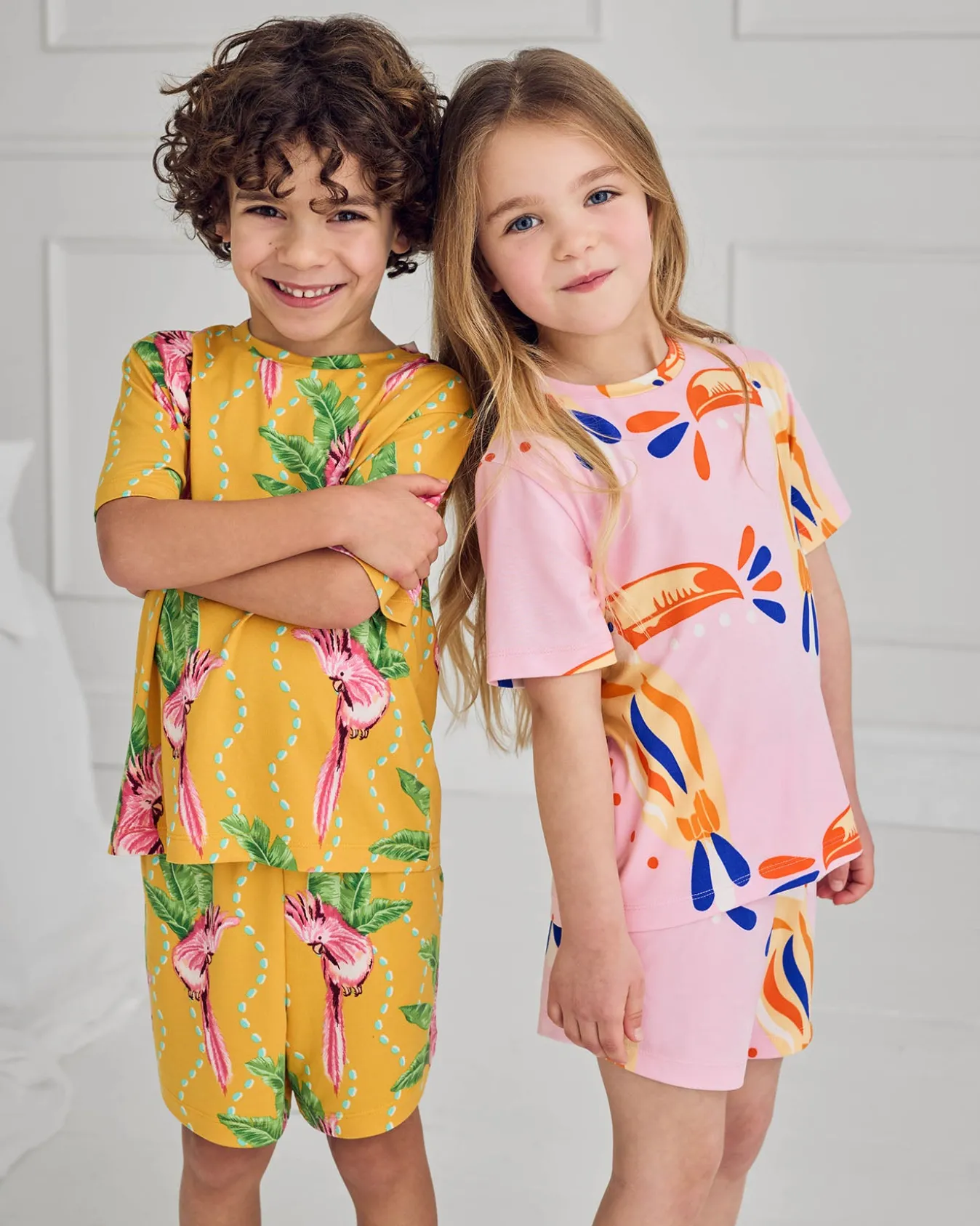 Kids Two Pack Parrot Wavy Stripe / Toucan Print Short Pyjama Set